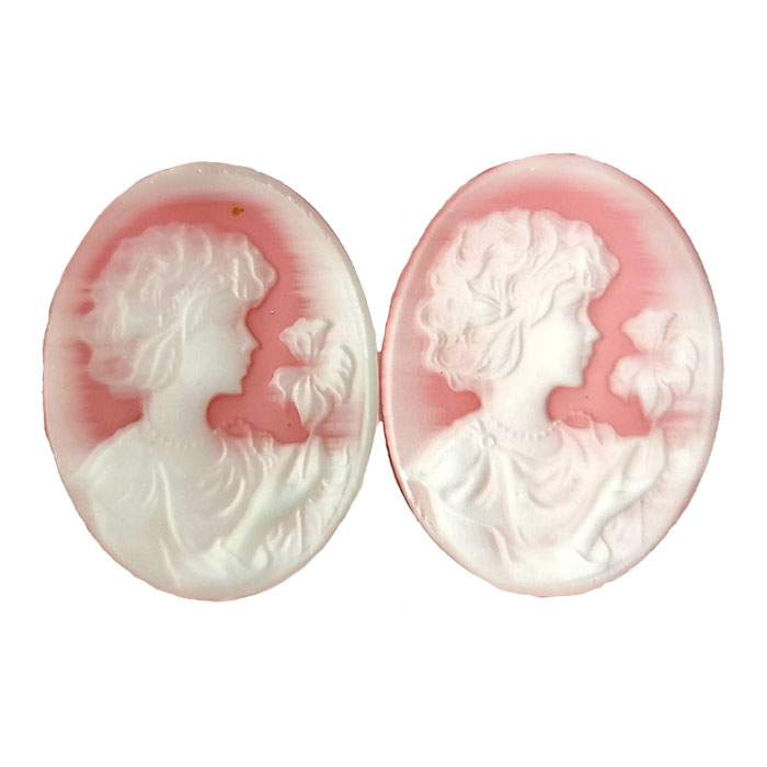 27X35MM WOMAN WITH FLOWER CAMEO CAT'S EYE PINK